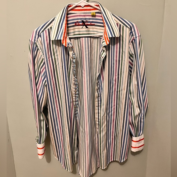 Robert Graham - Men’s Large - X Collection Striped Shirt -Flip Cuff -100% Cotton - Picture 12 of 14